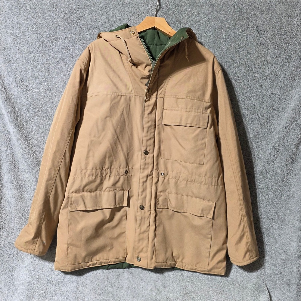Vintage London Fog Outdoors Unlimited Tan Hooded Parka Jacket Mens 42 Reg